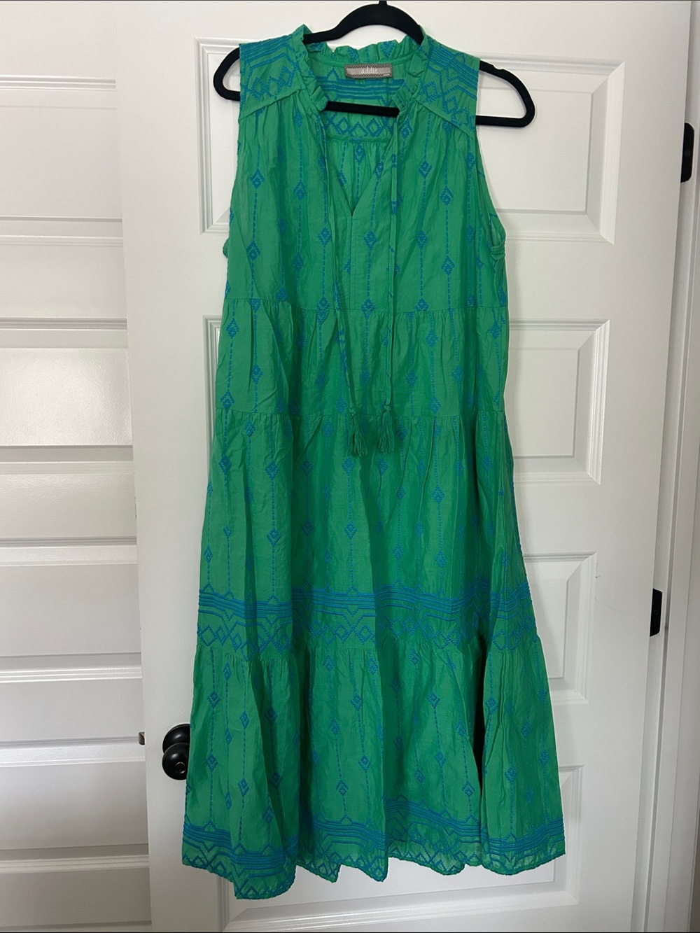 Sleeveless Green Embroidered Tiered Maxi Dress